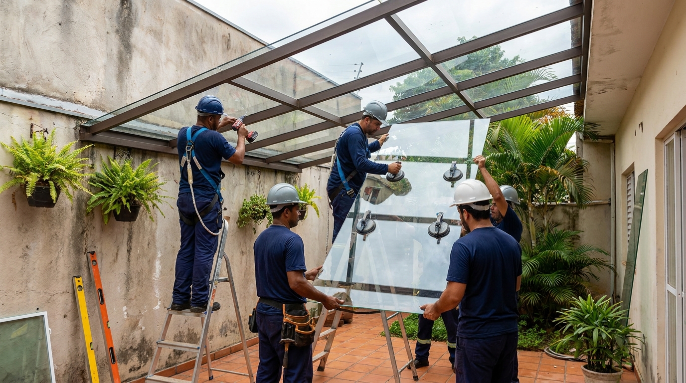Instalação de cobertura de vidro em Cotia-SP