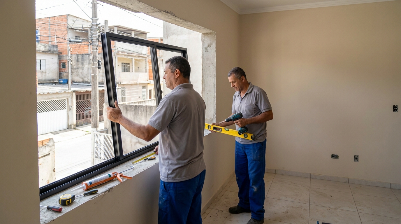 Esquadria de alumínio com vista para rua em Cotia-SP