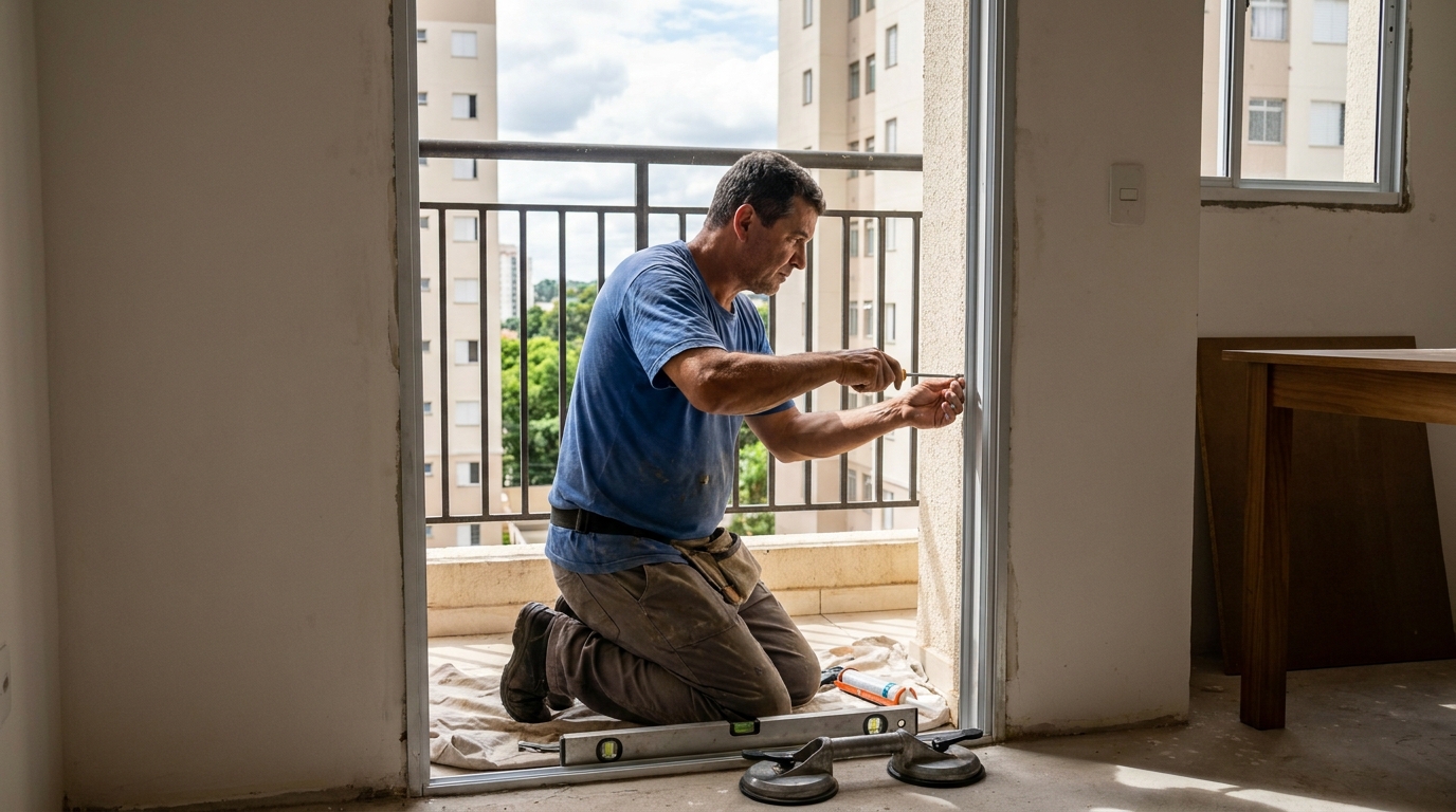 Janela de vidro em apartamento alto em Cotia-SP
